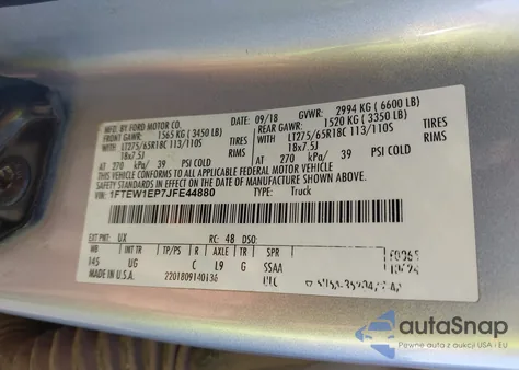 2018 Ford F-150 Xlt z USA, uszkodzony, nr VIN 1FTEW1EP7JFE44880